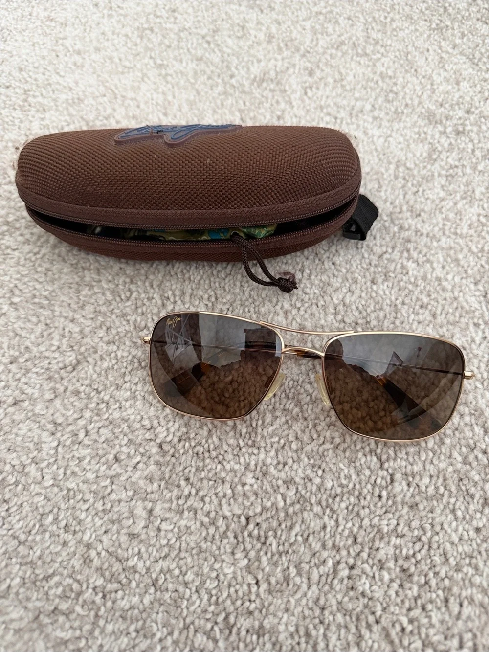 Gold Frame Brown Lens Sunglasses with Brown Case